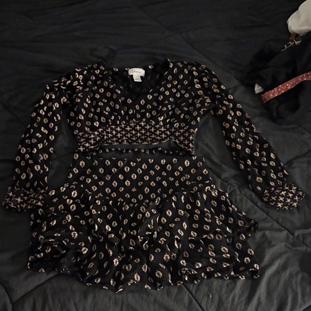 Black and Cream Patterned Two-Piece Outfit